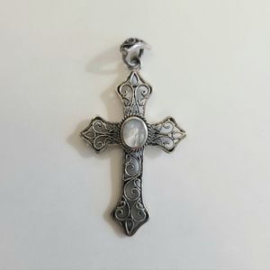 Sterling Silver & Moonstone Large Cross Pendant
